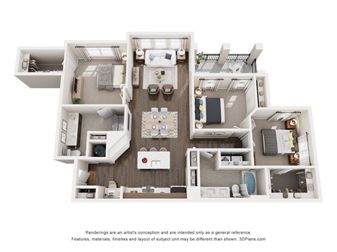 Floor plan for 3 beds, 2 baths, 1455 sqft